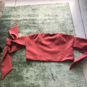 Rose colored bandeau top with tie sleeves